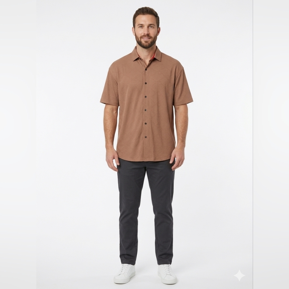 PAVINI by Rocco Ravalli Men's Short Sleeve Button Up Shirt 3XL Brown